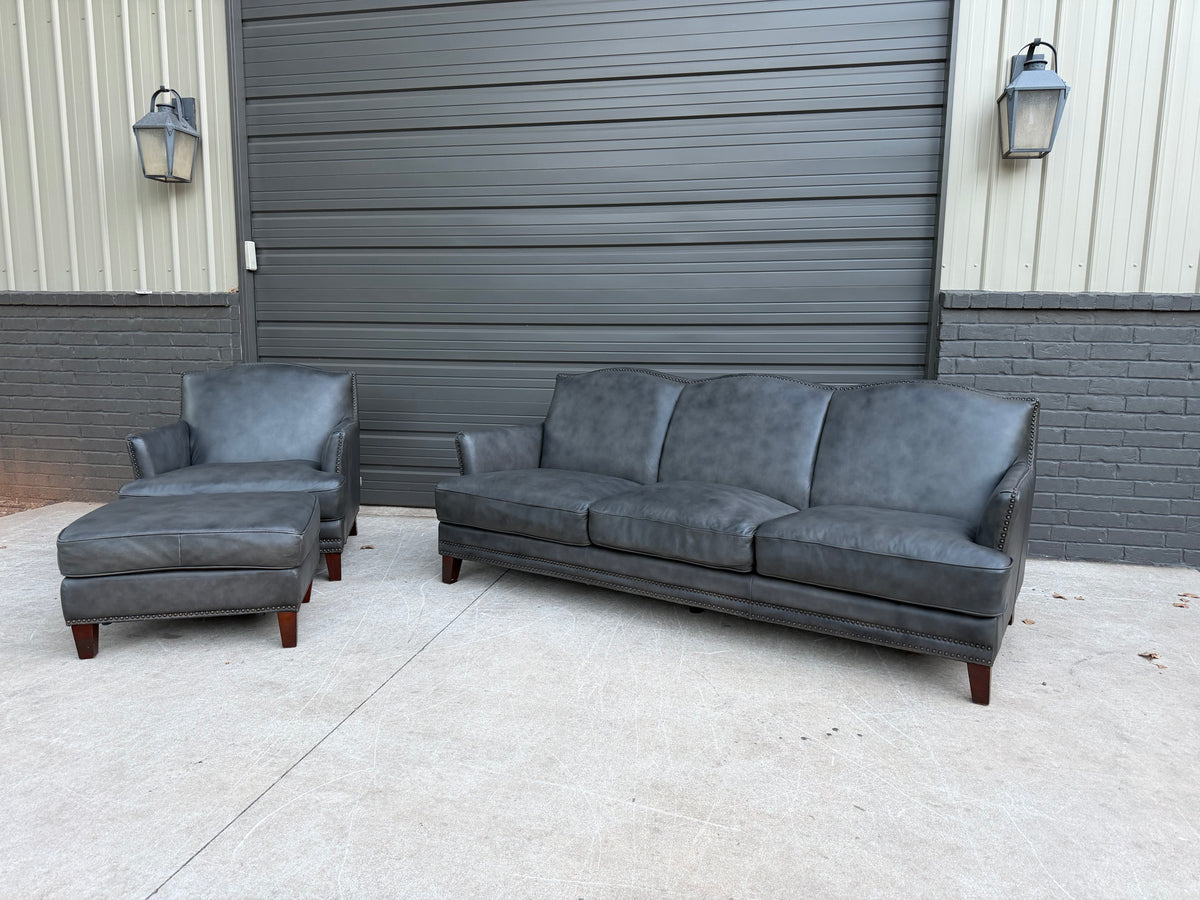 Amax Gray Leather Sofa, Chair & Ottoman - $1800 Cash Price