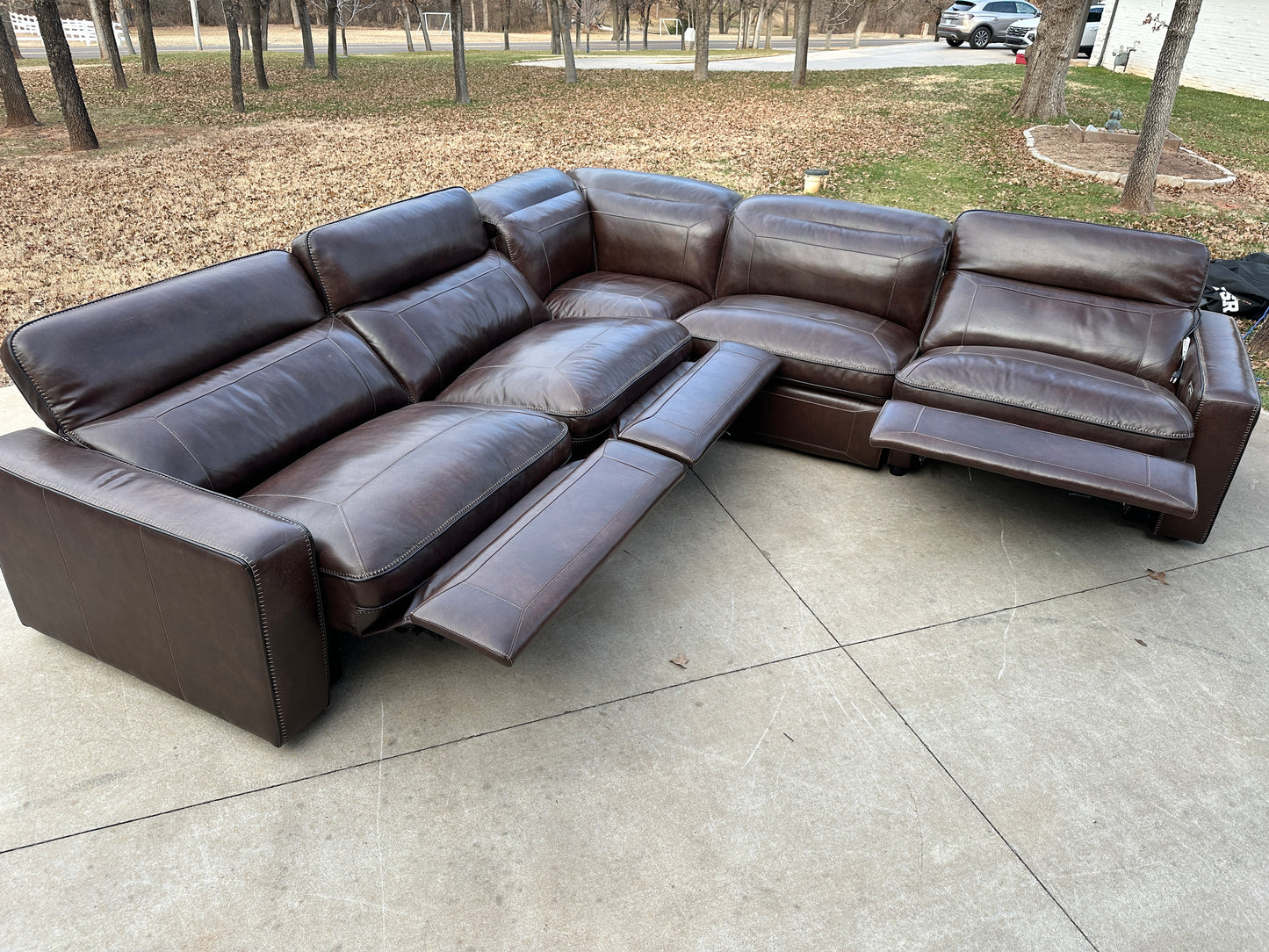 Bernhardt 100% Genuine Brown Leather Power Reclining Sectional - $2200 cash price