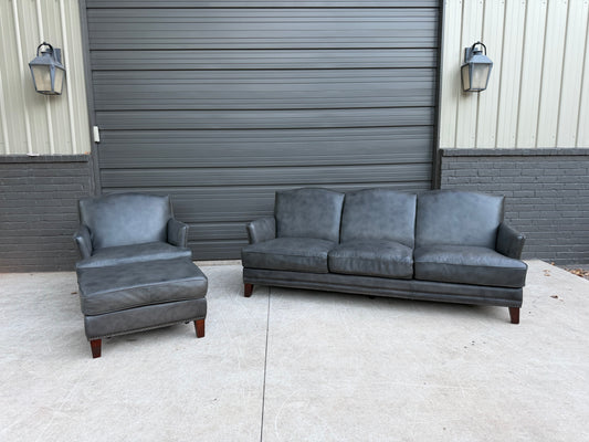 Amax Gray Leather Sofa, Chair & Ottoman - $1800 Cash Price