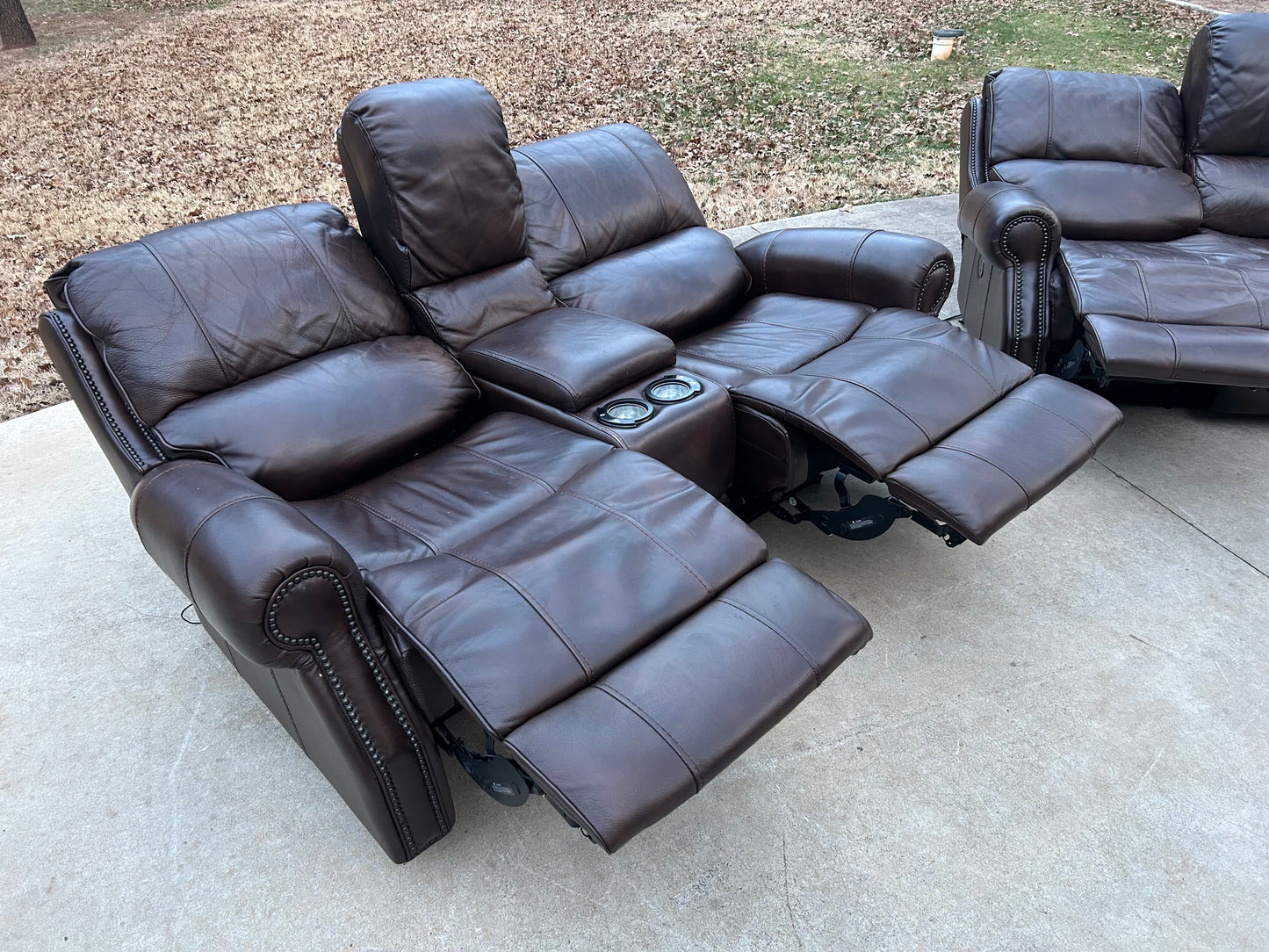 Flexsteel 100% Genuine Brown Leather Power Reclining Sectional - $2000 cash price
