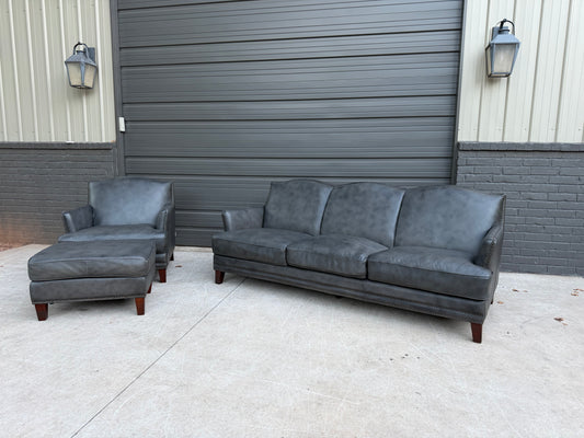 Amax Gray Leather Sofa, Chair & Ottoman - $1800 Cash Price