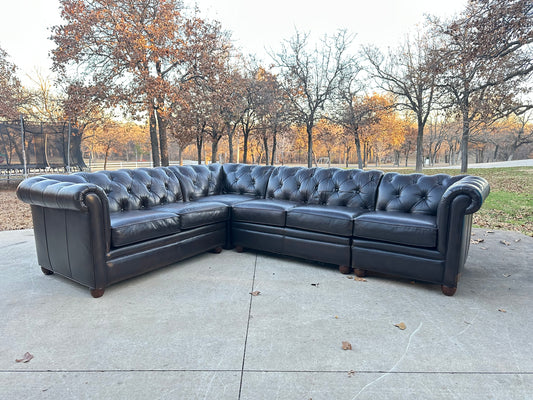 Pottery Barn 100% Genuine Brown Leather Chesterfield Sectional - $3,800 cash price